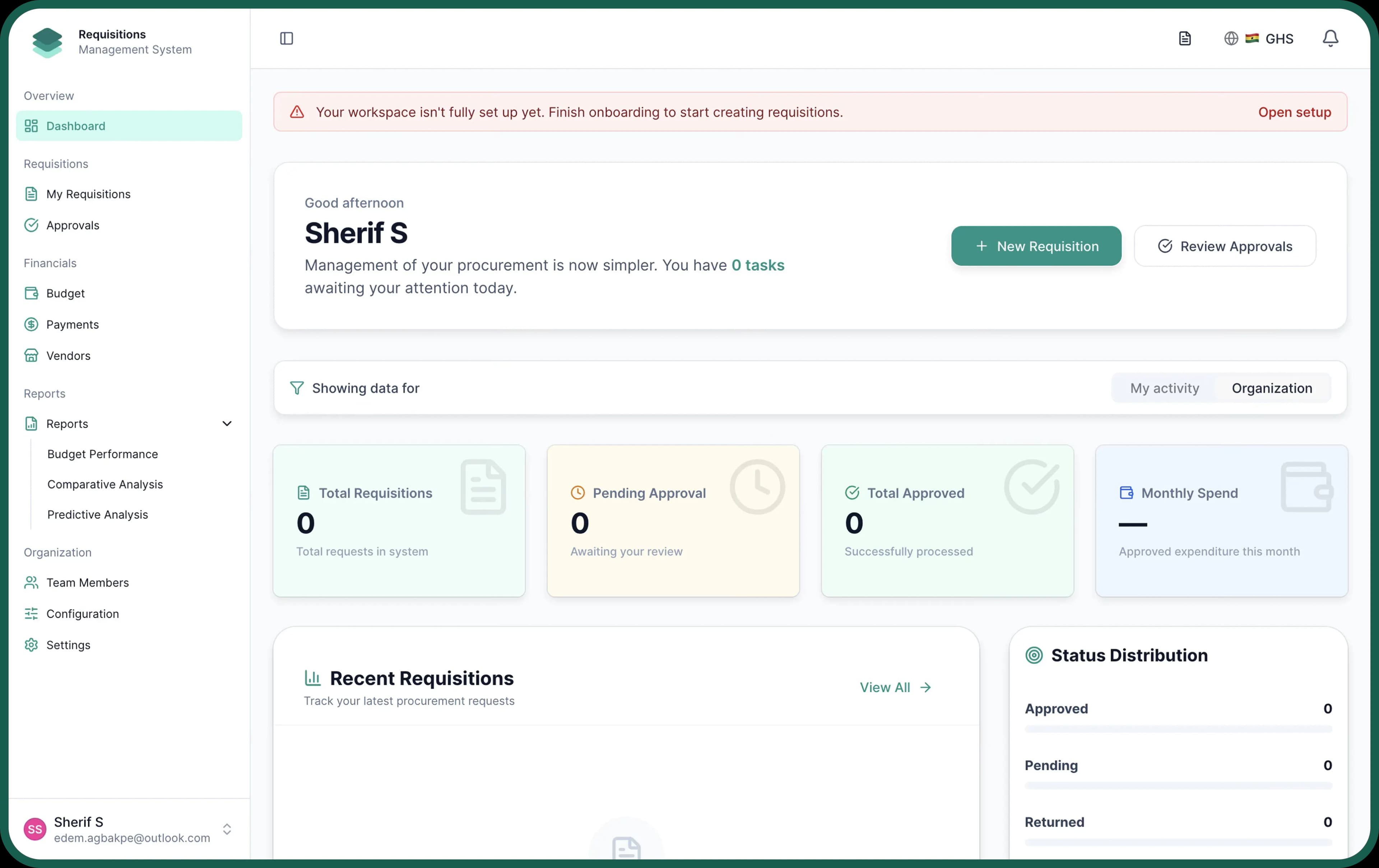 Requisition Manager Dashboard